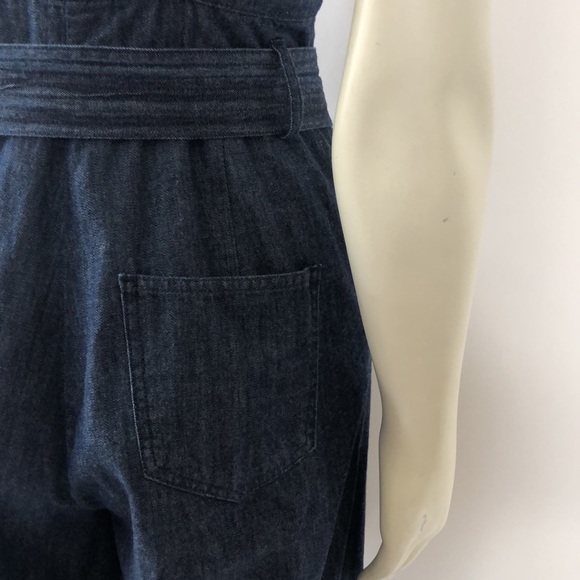 JOIE Ruffle Sleeve Backless Tie Waist Wide‎ Leg Denim Jumpsuit w/ Pockets Sz 4 - Picture 11 of 13